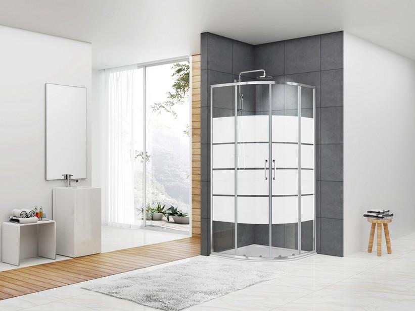 Cabine de douche d'angle semi-circulaire Arek 80x80 H190 Ext 78/79,5 portes coulissantes verre 6 mm sérigraphie chrome | IperCeramica