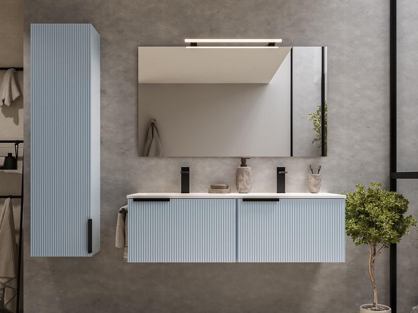 Meuble salle de bains AVIVO 120 cm 2 tiroirs cannelé bleu mat et lavabo céramique blanc brillant | IperCeramica