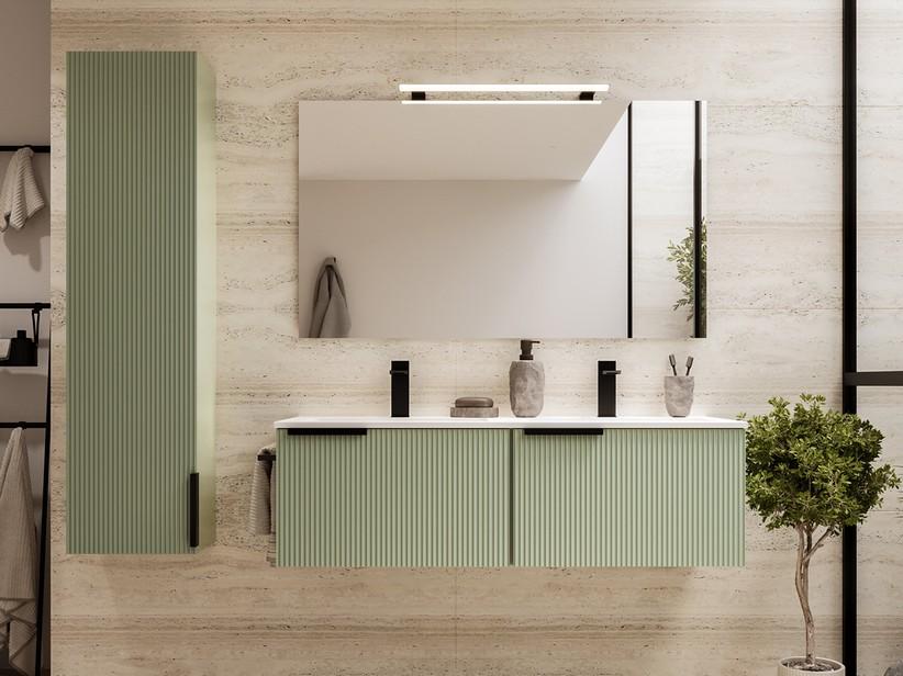 Meuble salle de bains AVIVO 120 cm 2 tiroirs cannelé vert mat et lavabo céramique blanc brillant | IperCeramica