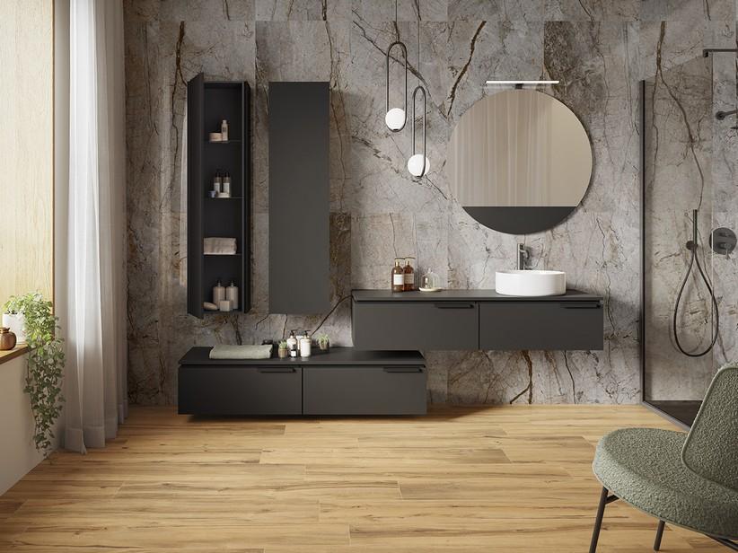 Meuble salle de bains TOUCH 140 cm 2 tiroirs noir mat et top noir mat | IperCeramica