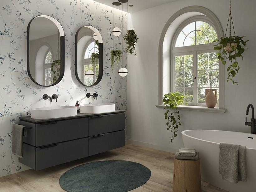 Meuble salle de bains TOUCH 140 cm 4 tiroirs noir mat et top noir mat | IperCeramica