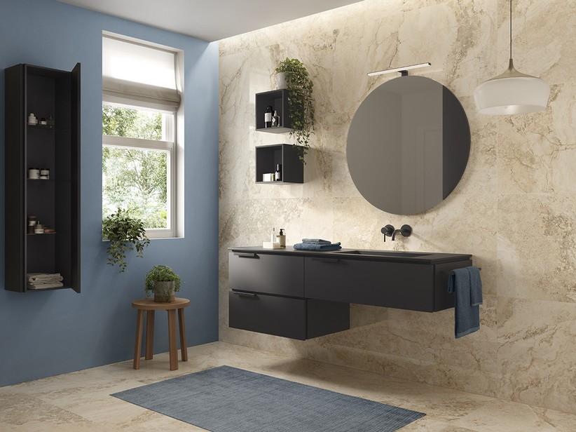Meuble sous-vasque TOUCH 160 cm 3 tiroirs noir mat plan vasque à droite HIDE noir | IperCeramica