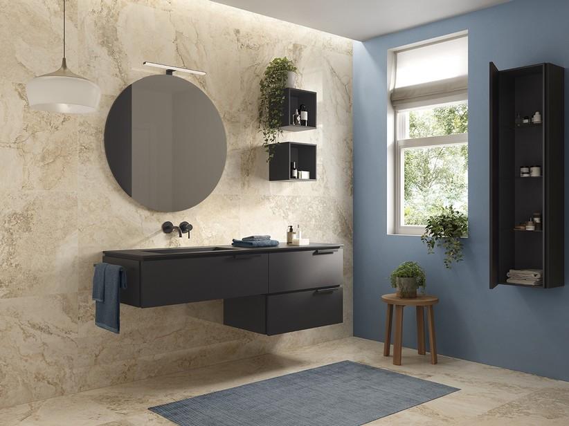 Meuble sous-vasque TOUCH 160 cm 3 tiroirs noir mat plan vasque à gauche HIDE noir | IperCeramica