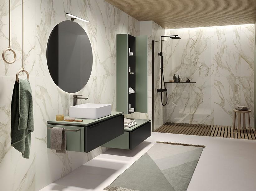 Meuble salle de bains TOUCH 90 cm 1 tiroir noir mat et top vert sauge mat | IperCeramica