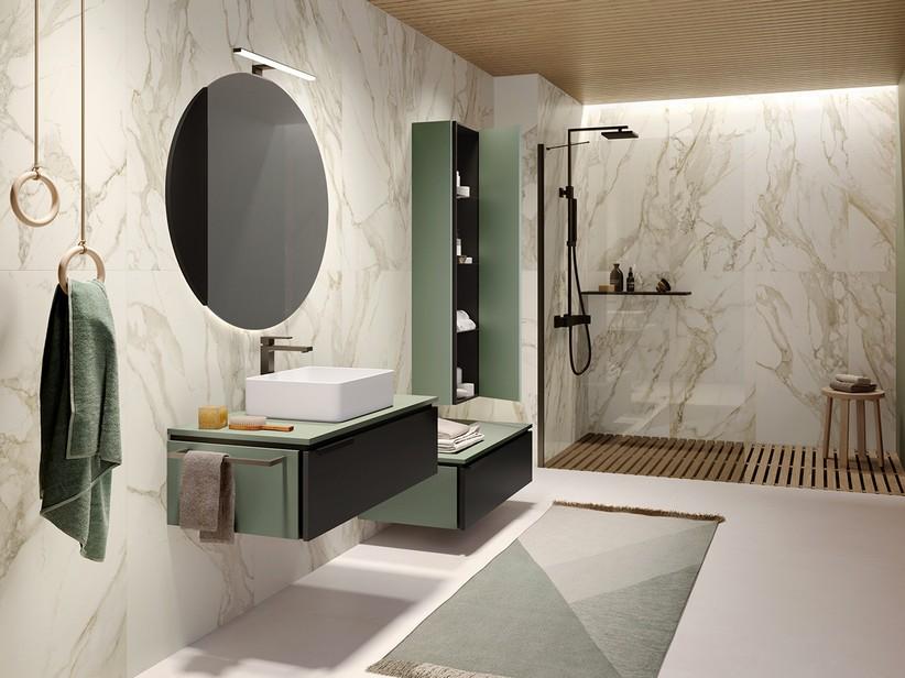 Meuble 1 tiroir TOUCH 70 cm noir mat et top vert sauge mat | IperCeramica