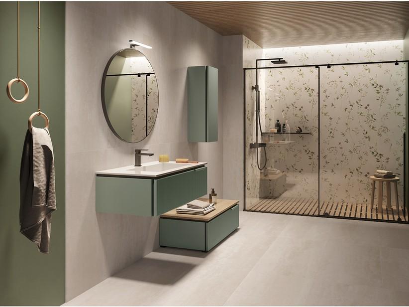 Meuble sous-vasque BLUES 90 cm 1 tiroir cannelé vert sauge mat plan vasque Unitop PLANO blanc brillant | IperCeramica
