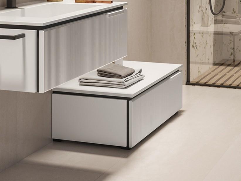 Meuble salle de bains sur pieds BLUES 70 cm 1 tiroir cannelé blanc mat | IperCeramica