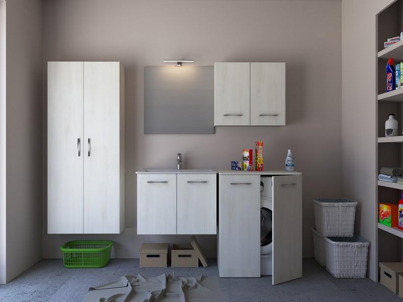 Meuble buanderie BONK 73 cm 2 portes avec lavabo en céramique - Blanc Matrix | IperCeramica