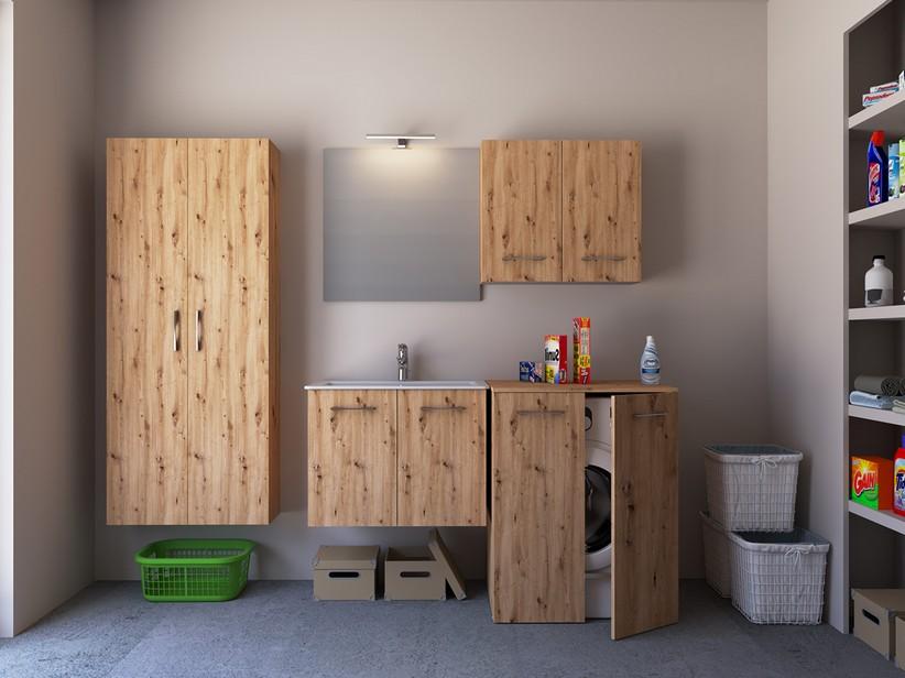 Meuble buanderie BONK 73 cm 2 portes avec lavabo en céramique - Chêne à nœuds | IperCeramica