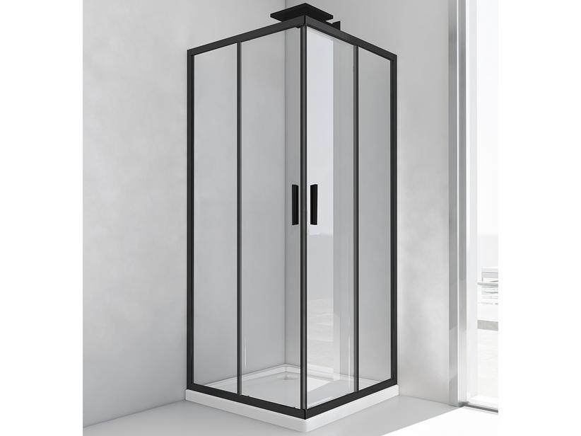 Cabine de douche d'angle Nice 80x80 h195 Ext 77/79 portes coulissantes réversibles verre 6 mm transparent noir mat | IperCeramica