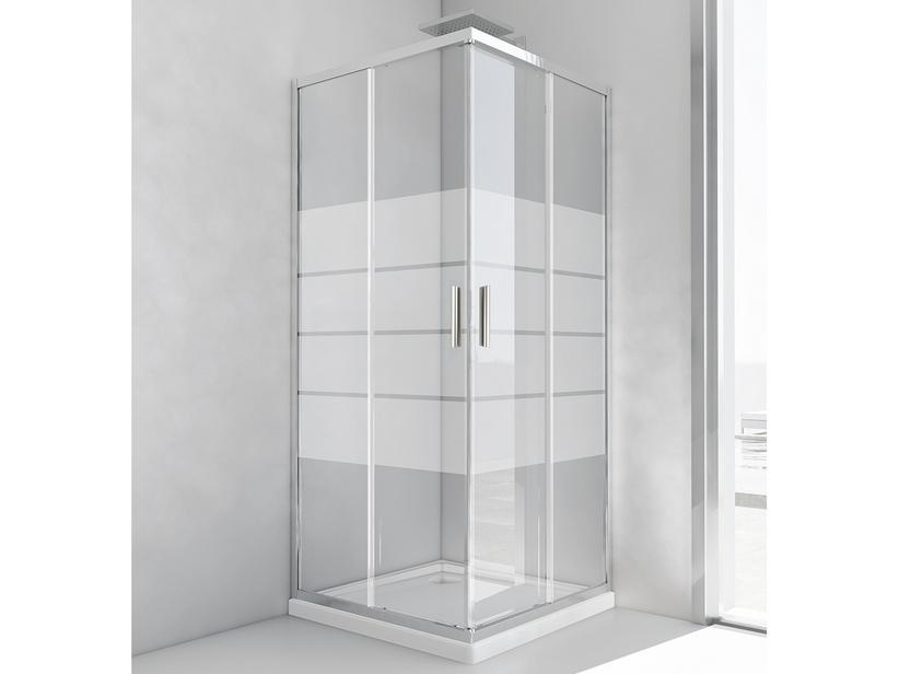 Cabine de douche d'angle Nice 80x80 h195 Ext 77/79 portes coulissantes verre 6 mm transparent sérigraphié chrome | IperCeramica