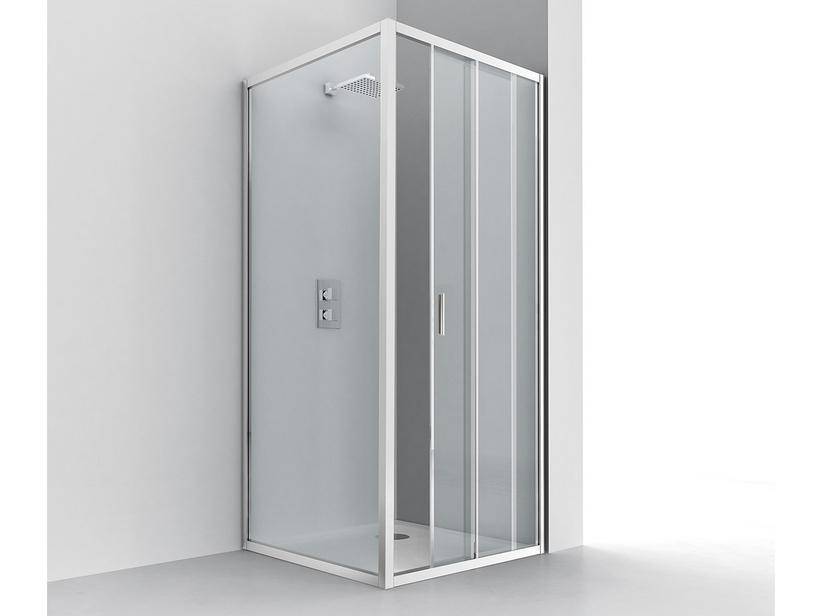 Cabine de douche d'angle Nice 120x90 h195 Ext 118/122-86,5/90,5 porte coulissante paroi latérale verre 6 mm transparent chrome | IperCeramica