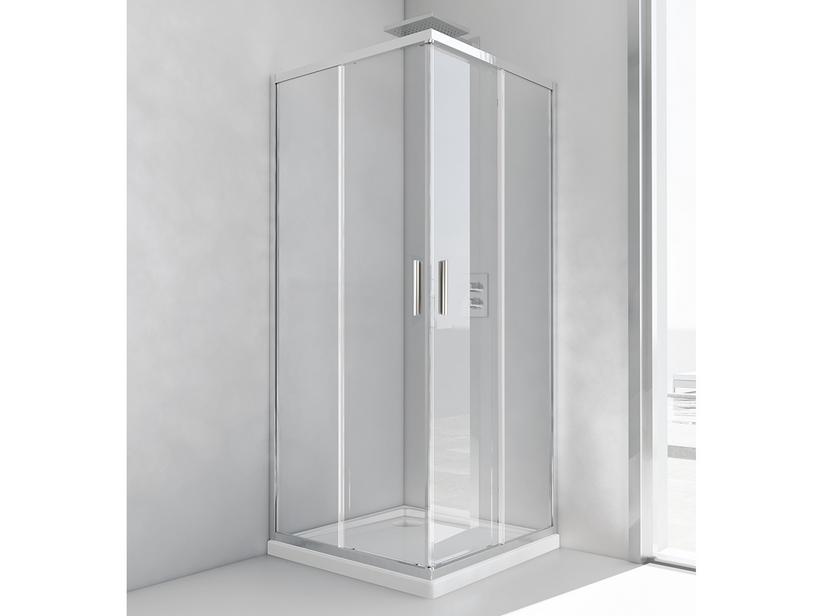 Cabine de douche d'angle Nice 80x80 h195 Ext 77/79 portes coulissantes verre 6 mm transparent chrome | IperCeramica