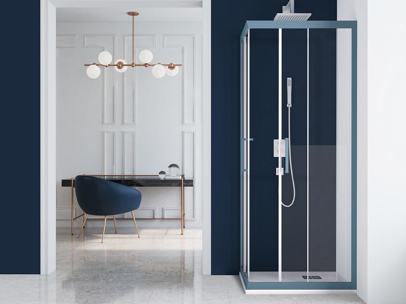Cabine de douche d'angle Zen 80x80 h190,4 Réd 80/75 portes coulissantes verre 6 mm transparent Blue Navy | IperCeramica