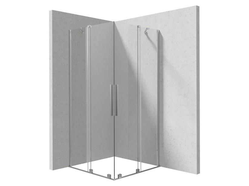 Cabine de douche angle coulissant Prizma 90x90 H195 cm ext. 88/90-88/90 verre 6 mm transp. profilés effet inox brossé | IperCeramica