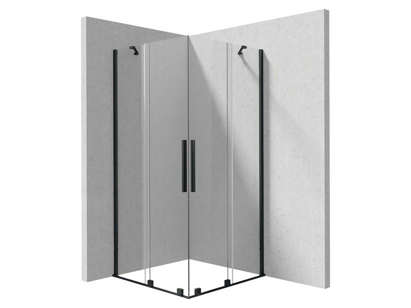 Cabine de douche d’angle coulissant Prizma 90x90 H195 cm ext. 88/90-88/90 verre 6 mm transparent profilés noir mat | IperCeramica