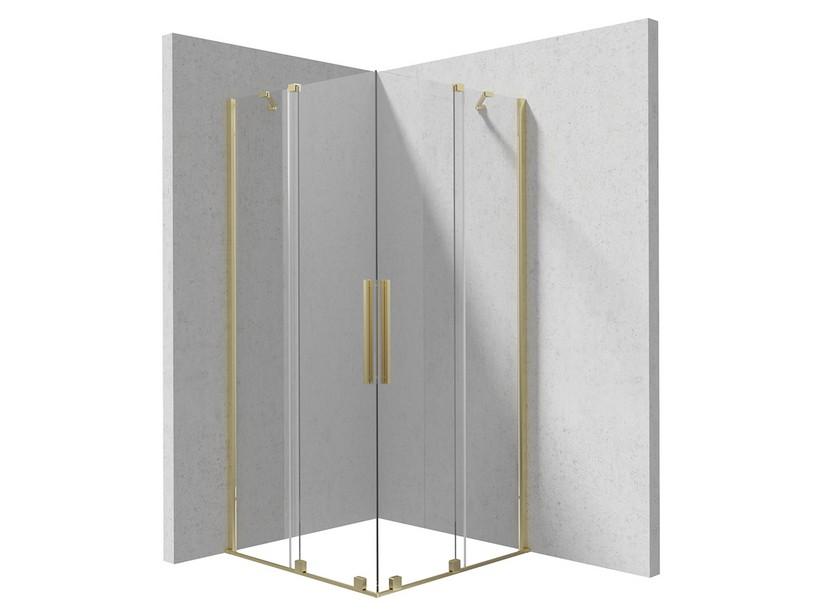 Cabine de douche d’angle coulissant Prizma 90x90 H195 cm ext. 88/90-88/90 verre 6 mm transparent profilés or brossé | IperCeramica