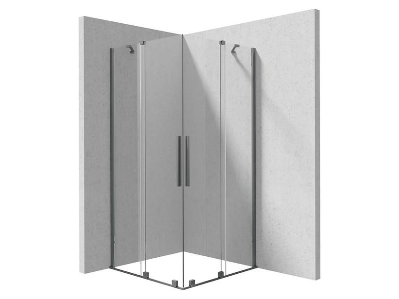 Cabine de douche d’angle coulissant Prizma 90x90 H195 cm ext. 88/90-88/90 verre 6 mm transparent profilés titane | IperCeramica