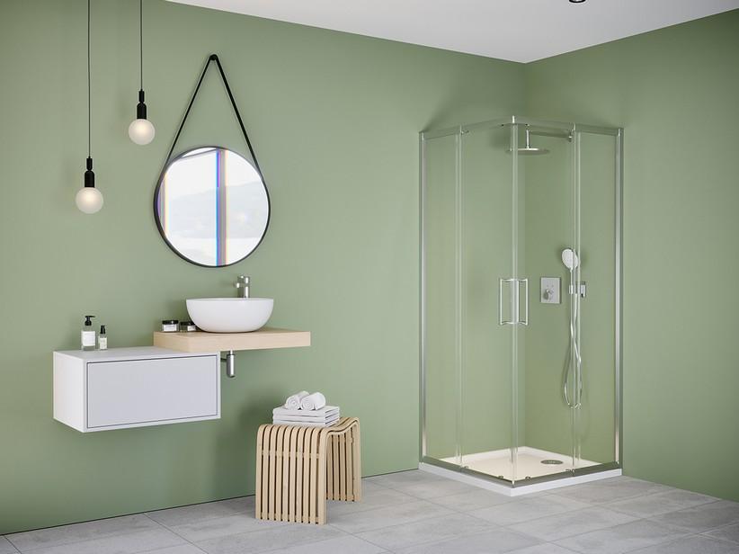 Cabine de douche d’angle Brezza 80x80 H195 Ext 74/80 portes coulissantes verre 6 mm transparent chrome | IperCeramica