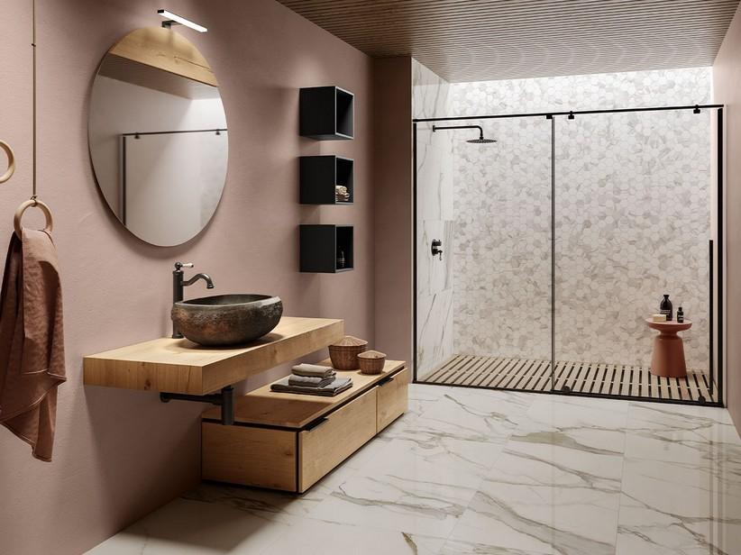 Mosaïque Calacatta Gold 29x27 grès cérame effet marbre blanc poli | IperCeramica