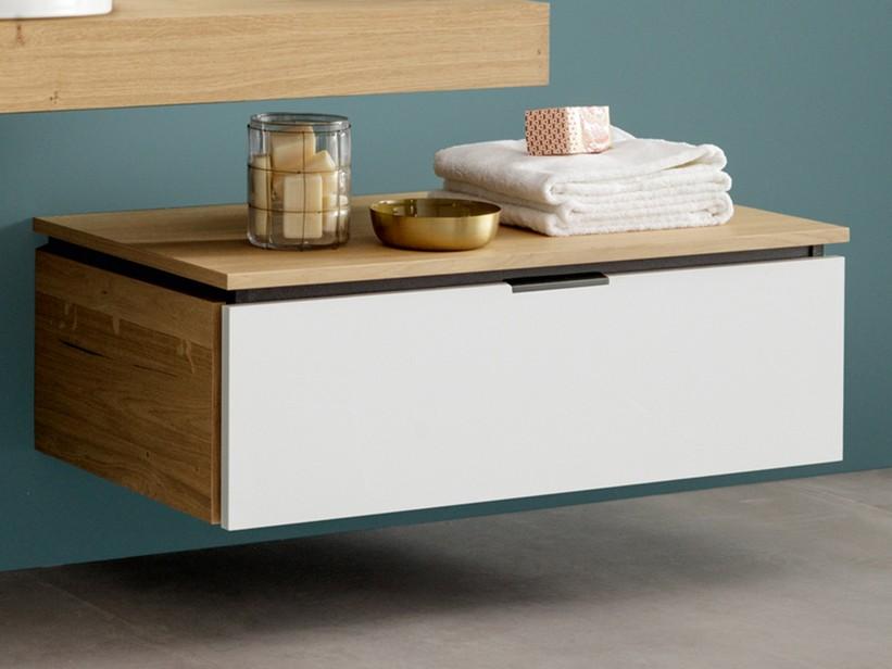 Commode TOUCH 90 cm 1 tiroir blanc brillant avec plan et flancs en chêne à nœuds | IperCeramica