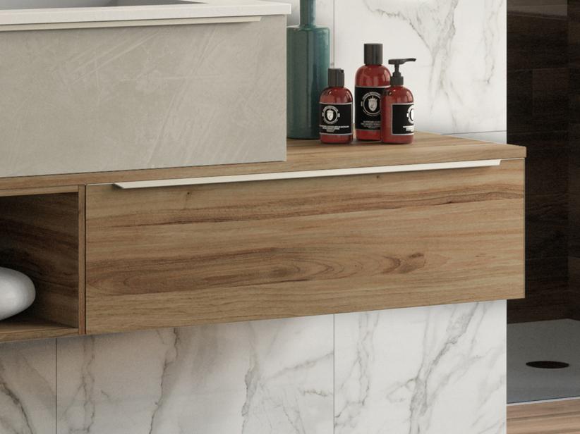 Meuble tiroir de salle de bains suspendu Trendy 90 cm noyer avec plan de lavabo | IperCeramica