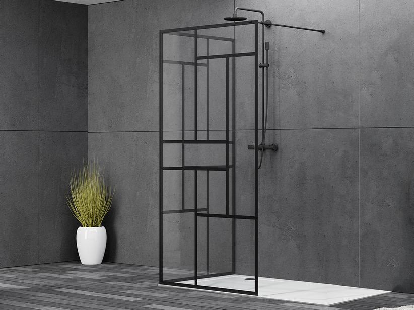 Paroi de douche à l'italienne Chakra 2 parois 100x80 cm h200 Ext 98/100 - 78/80 verre 8 mm transparent noir mat | IperCeramica