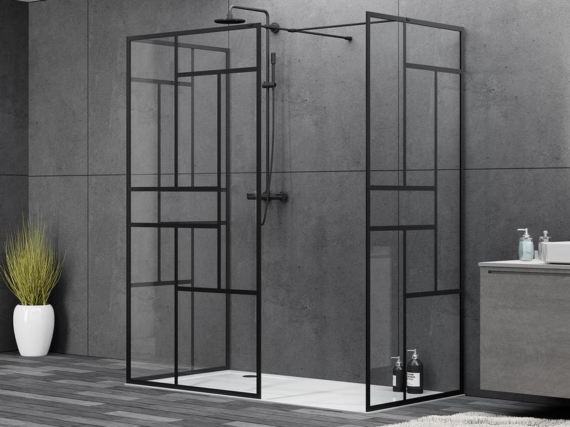 Paroi de douche à l'italienne Chakra 3 parois 90x90x90 cm h200 Ext 88/90 - 88/90 - 88/90 cm verre noir mat transparent 8 mm | IperCeramica