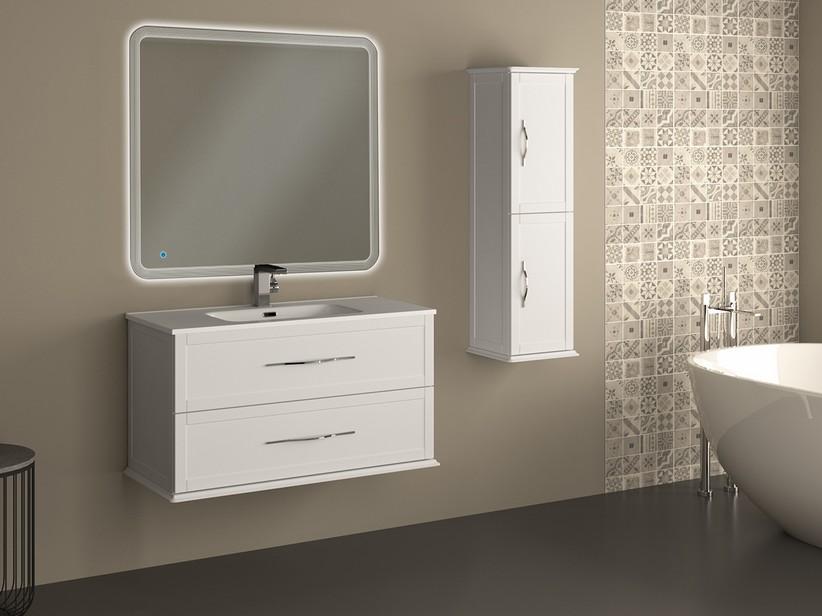 Meuble salle de bain suspendu Classic 101 cm avec 2 tiroirs blanc mat et lavabo Unitop en céramique | IperCeramica