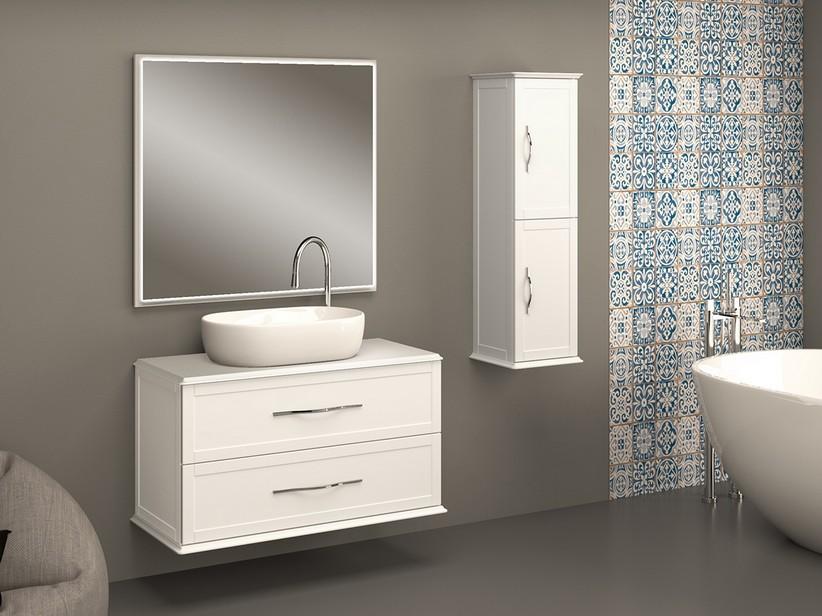 Meuble salle de bain suspendu Classic 101 cm avec 2 tiroirs et plan pour lavabo à poser blanc mat | IperCeramica