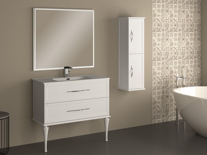 Meuble salle de bain sur pied Classic 101 cm avec 2 tiroirs blanc mat et lavabo Unitop en résine | IperCeramica