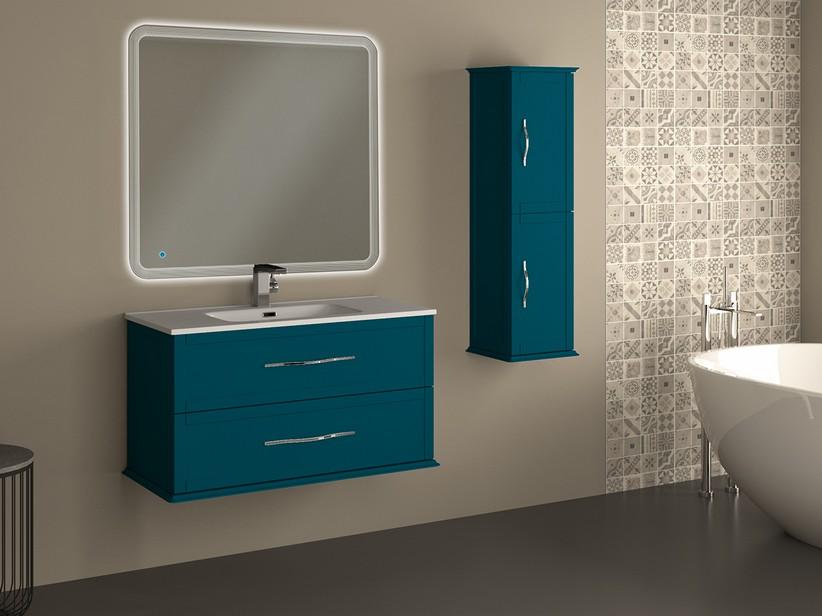 Meuble salle de bain suspendu Classic 101 cm avec 2 tiroirs bleu pétrtole mat et lavabo Unitop en céramique | IperCeramica