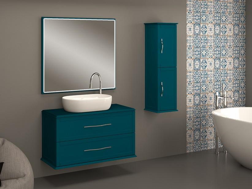 Meuble salle de bain suspendu Classic 101 cm avec 2 tiroirs et plan pour lavabo à poser bleu pétrole mat | IperCeramica