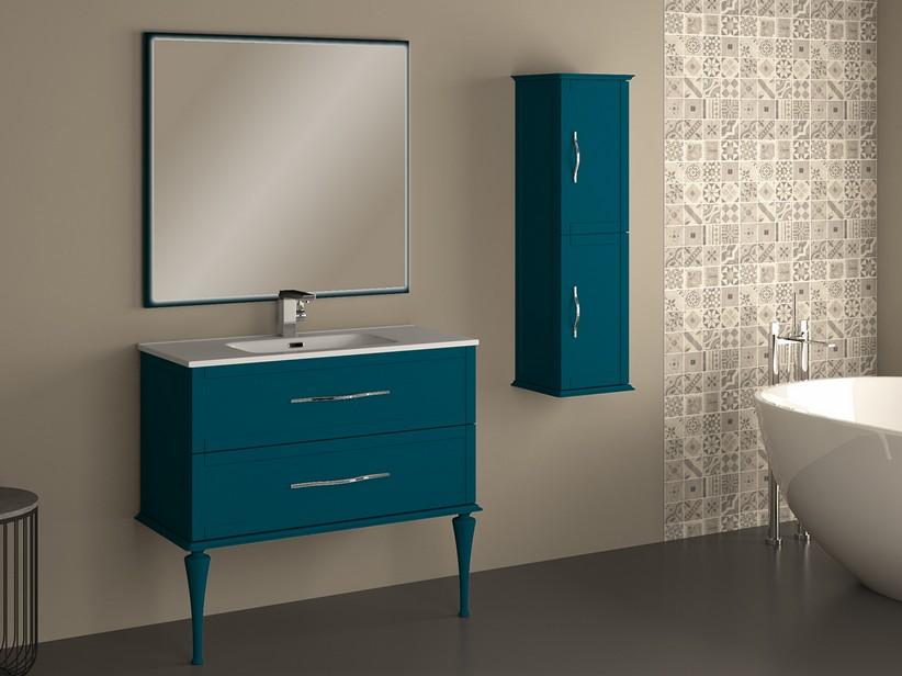 Meuble salle de bain sur pied Classic 101 cm avec 2 tiroirs bleu pétrole mat et lavabo Unitop en céramique | IperCeramica