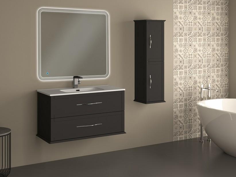Meuble salle de bain suspendu Classic 101 cm avec 2 tiroirs graphite mat et lavabo Unitop en résine | IperCeramica