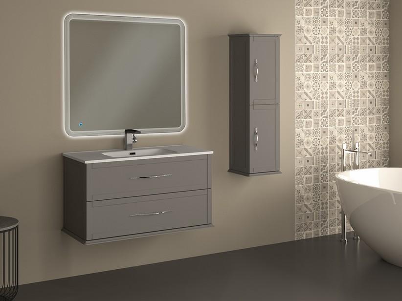 Meuble salle de bain suspendu Classic 101 cm avec 2 tiroirs gris mat et lavabo Unitop en céramique | IperCeramica
