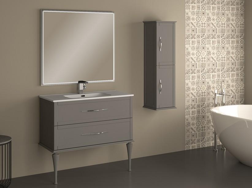 Meuble salle de bain sur pied Classic 101 cm avec 2 tiroirs gris mat et lavabo Unitop en résine | IperCeramica