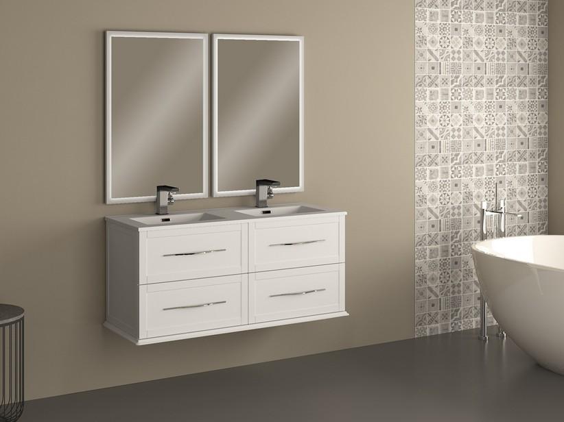 Meuble salle de bain suspendu Classic 120 cm avec 4 tiroirs blanc mat et lavabo Unitop en résine | IperCeramica