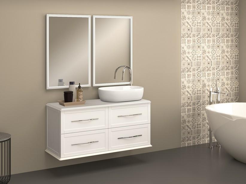 Meuble salle de bain suspendu Classic 120 cm avec 4 tiroirs et plan pour lavabo à poser blanc mat | IperCeramica