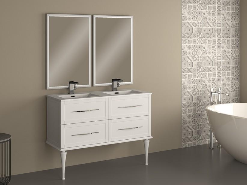 Meuble salle de bain sur pied Classic 120 cm avec 4 tiroirs blanc mat et lavabo Unitop en résine | IperCeramica