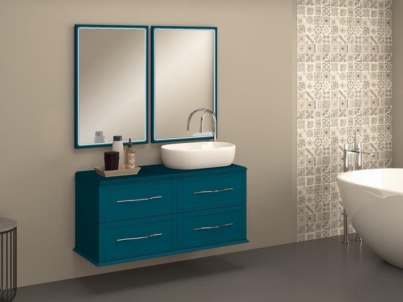 Meuble salle de bain suspendu Classic 120 cm avec 4 tiroirs et plan pour lavabo à poser bleu pétrole mat | IperCeramica