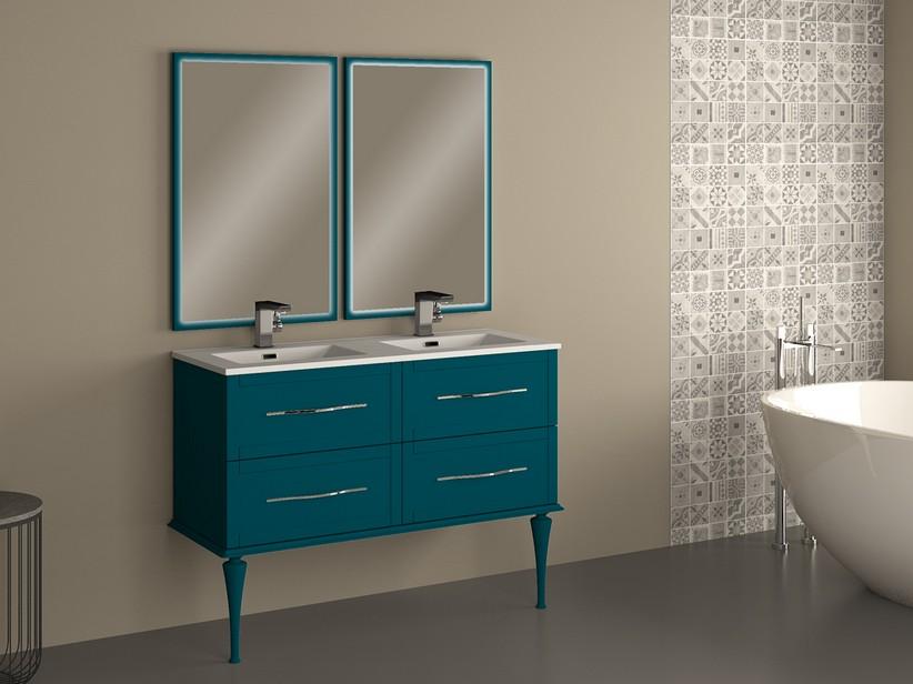 Meuble salle de bain sur pied Classic 120 cm avec 4 tiroirs bleu pétrole mat et lavabo Unitop en résine | IperCeramica