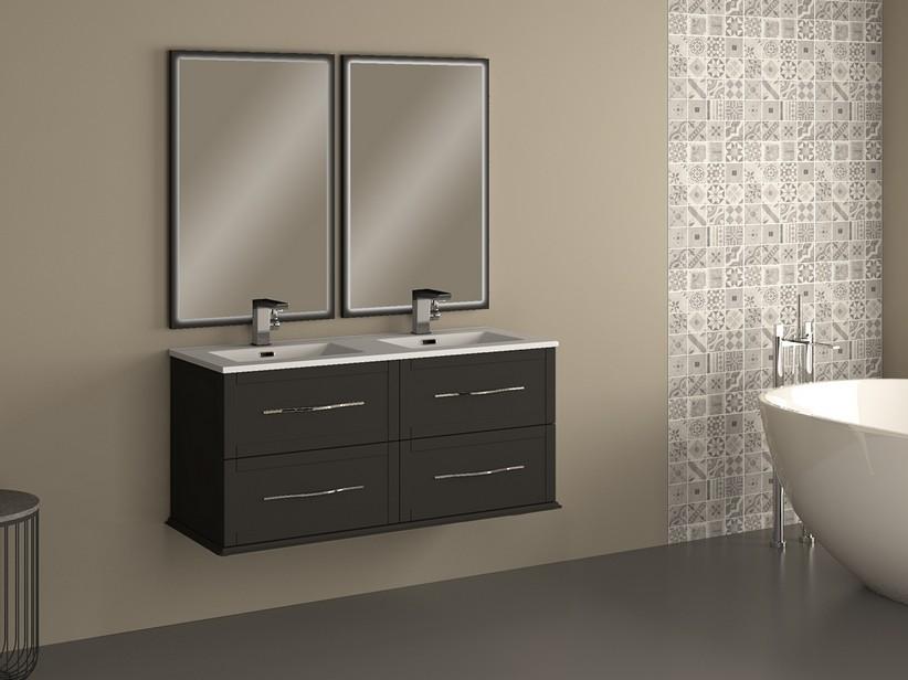 Meuble salle de bain suspendu Classic 120 cm avec 4 tiroirs graphite mat et lavabo Unitop en résine | IperCeramica