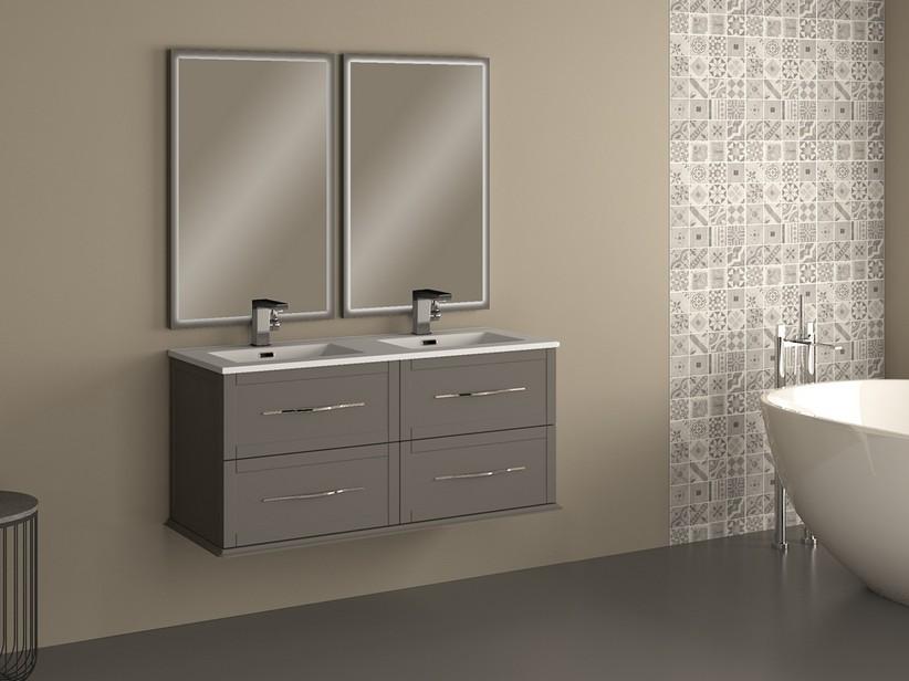 Meuble salle de bain suspendu Classic 120 cm avec 4 tiroirs gris mat et lavabo Unitop en résine | IperCeramica