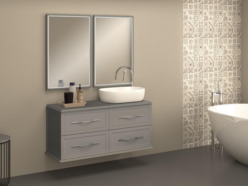 Meuble salle de bain suspendu Classic 120 cm avec 4 tiroirs et plan pour lavabo à poser gris mat | IperCeramica