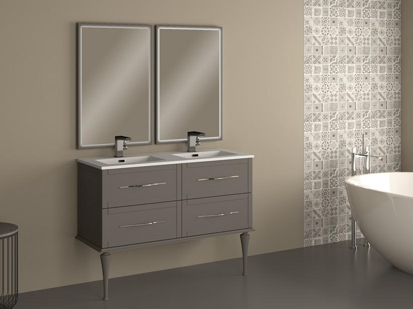Meuble salle de bain sur pied Classic 120 cm avec 4 tiroirs gris mat et lavabo Unitop en céramique | IperCeramica