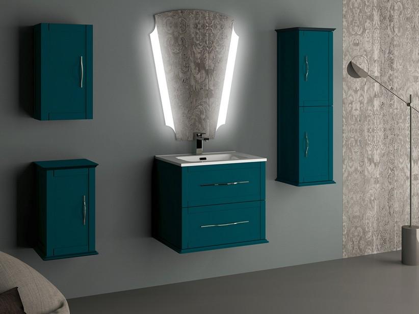 Meuble salle de bain suspendu Classic 60 cm avec 2 tiroirs bleu pétrole mat et lavabo Unitop en résine | IperCeramica