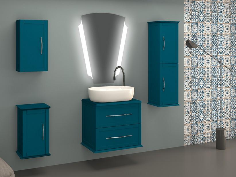 Meuble salle de bain suspendu Classic 60 cm avec 2 tiroirs et plan pour lavabo à poser bleu pétrole mat | IperCeramica