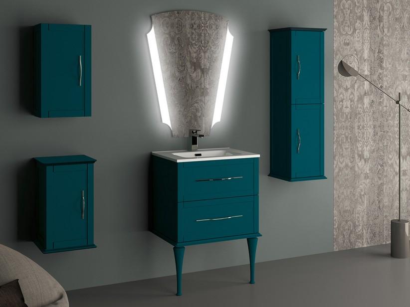 Meuble salle de bain sur pied Classic 60 cm avec 2 tiroirs bleu pétrole mat et lavabo Unitop en résine | IperCeramica