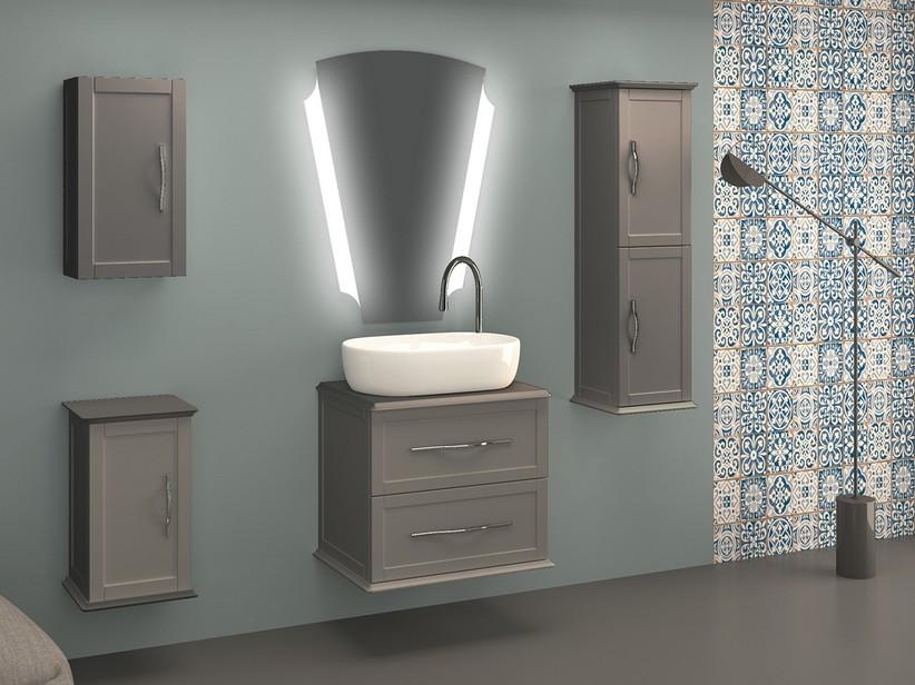 Meuble salle de bain suspendu Classic 60 cm avec 2 tiroirs et plan pour lavabo à poser gris mat | IperCeramica